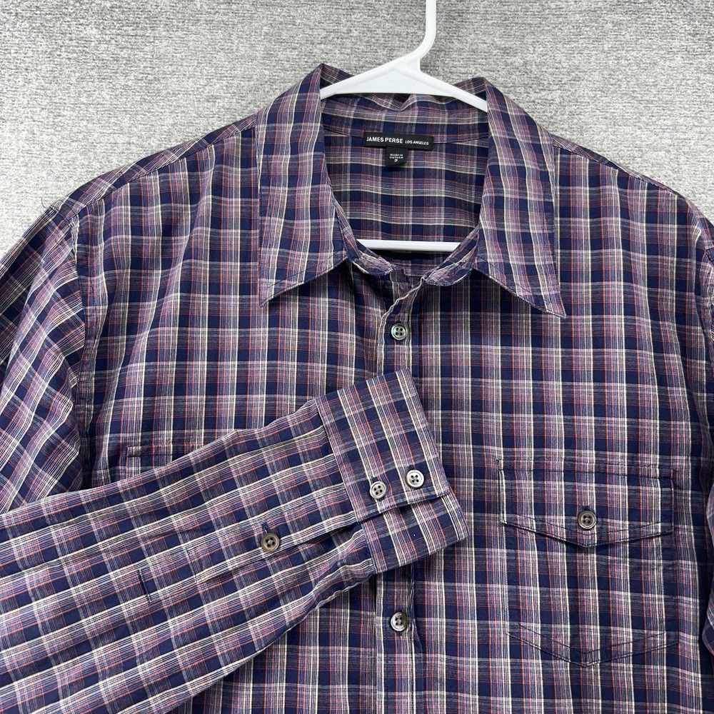 James Perse Shirt Men Size 2 Plaid Long Sleeve Button Up